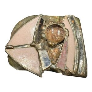 Vintage Modernist Abstract Brooch Pink Panels Silver Tone Sculptural Pin J23